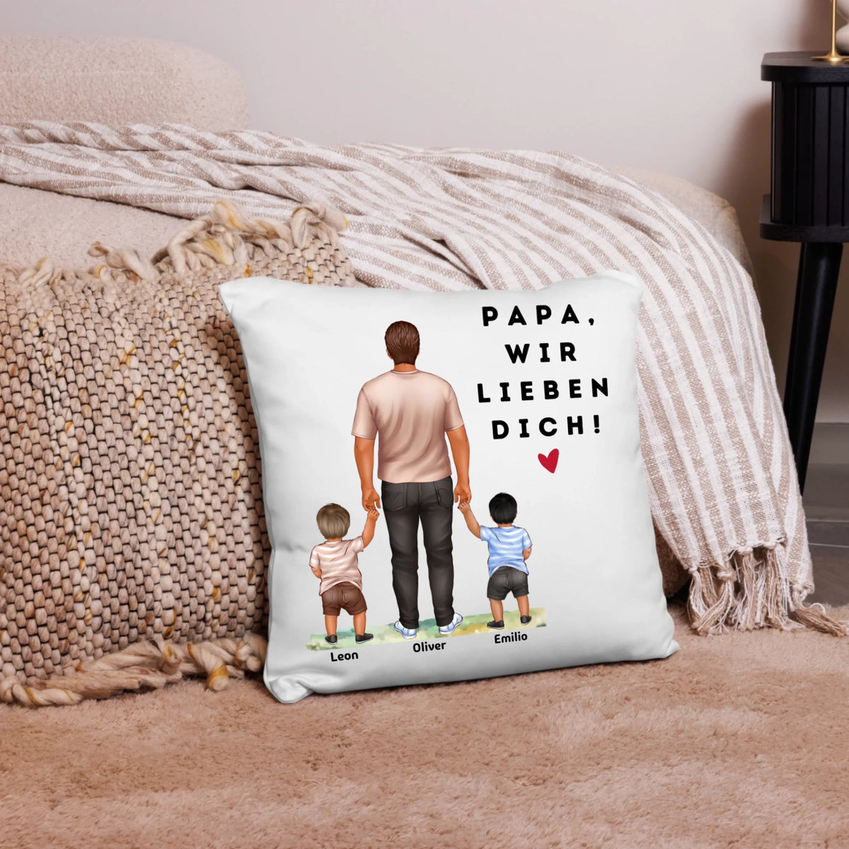 Cadeau pour papa avec enfants – Coussin personnalisé avec prénom | Idéal pour la fête des pères et un anniversaire 