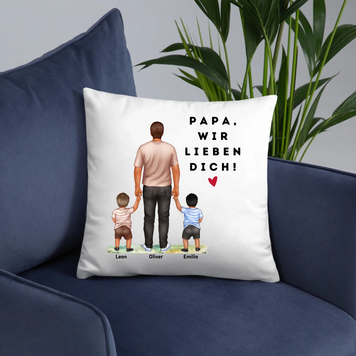 Cadeau pour papa avec enfants – Coussin personnalisé avec prénom | Idéal pour la fête des pères et un anniversaire 