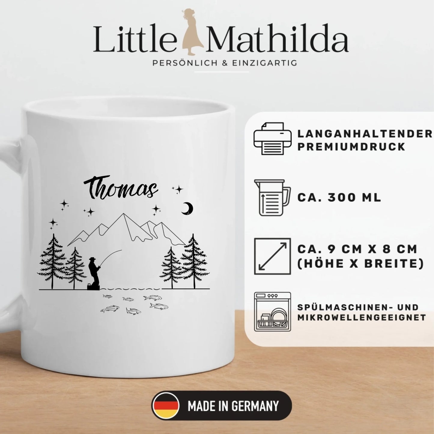 Personalisierte Emaille Tasse Angler "Petri Heil"