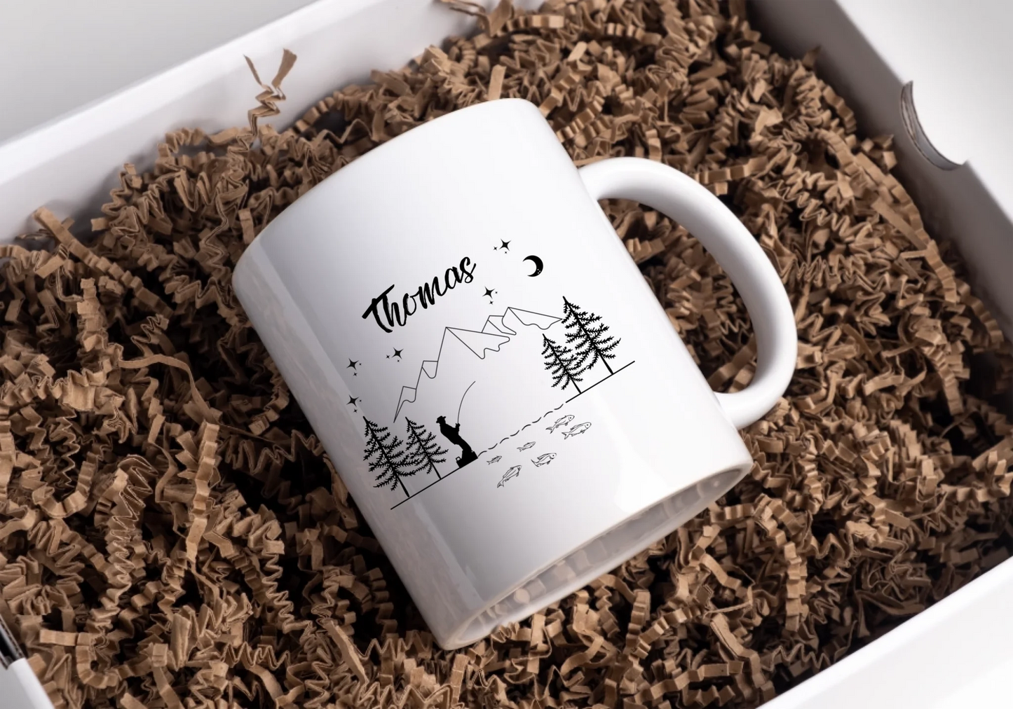 Personalisierte Emaille Tasse Angler "Petri Heil"
