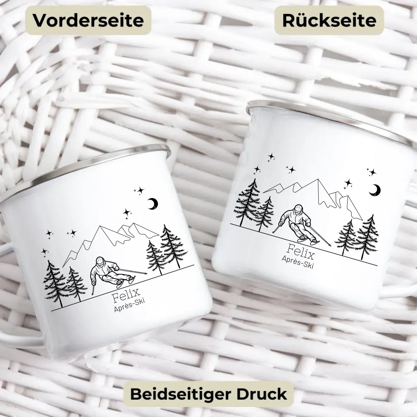 Personalisierte "Ski Emaille Tasse"