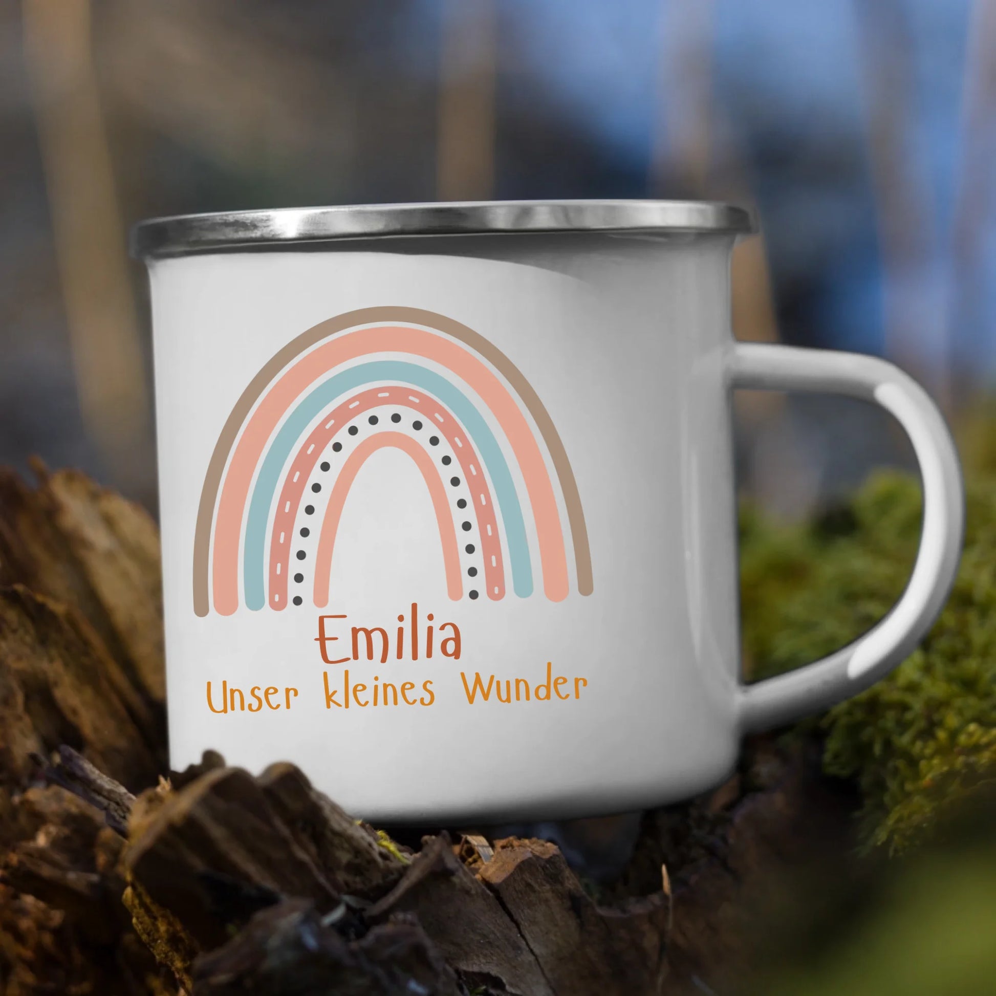 Personalisierte Kindertasse aus Emaille – bruchsicher, langlebig und recyclebar, perfekt für Kinderhände