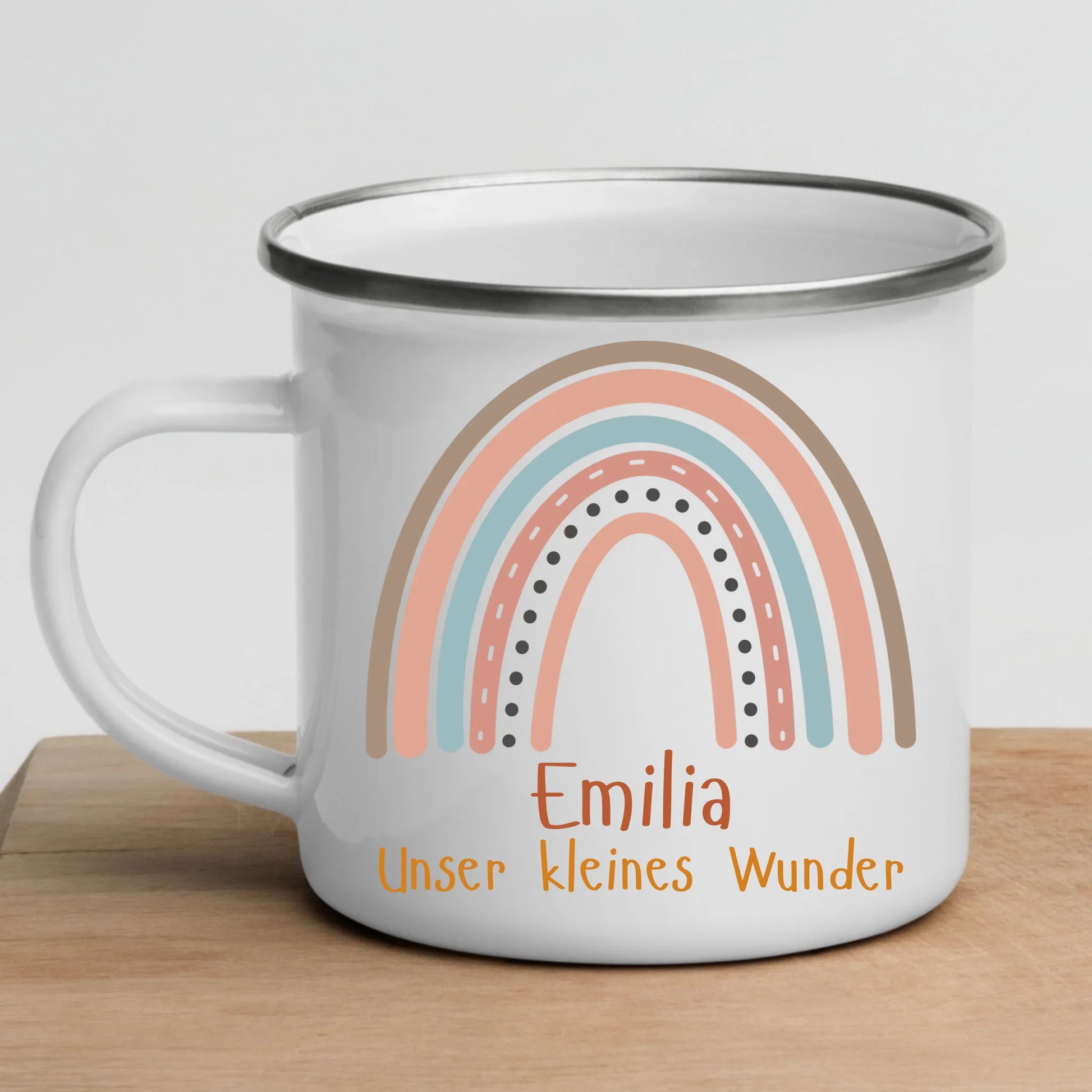 Personalisierte Emaille Kindertasse mit Namen von Little Mathilda – bruchsicherer Kinderbecher aus Emaille mit Henkel