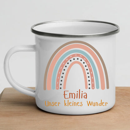 Personalisierte Emaille Kindertasse mit Namen von Little Mathilda – bruchsicherer Kinderbecher aus Emaille mit Henkel