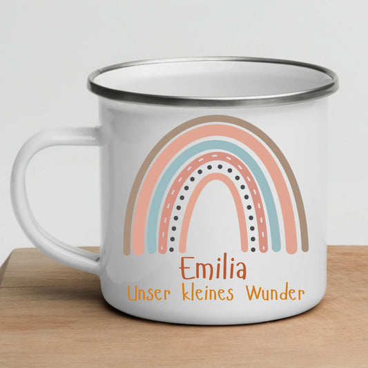 Personalisierte Emaille Kindertasse mit Namen von Little Mathilda – bruchsicherer Kinderbecher aus Emaille mit Henkel