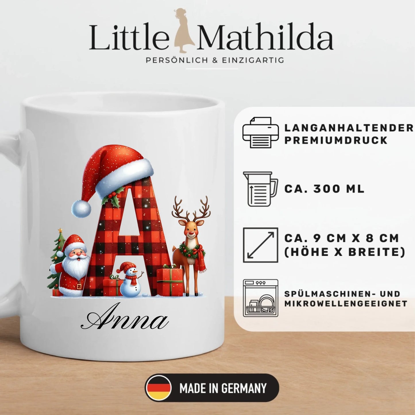 Personalisierte Weihnachtstasse mit Namen und Buchstaben
