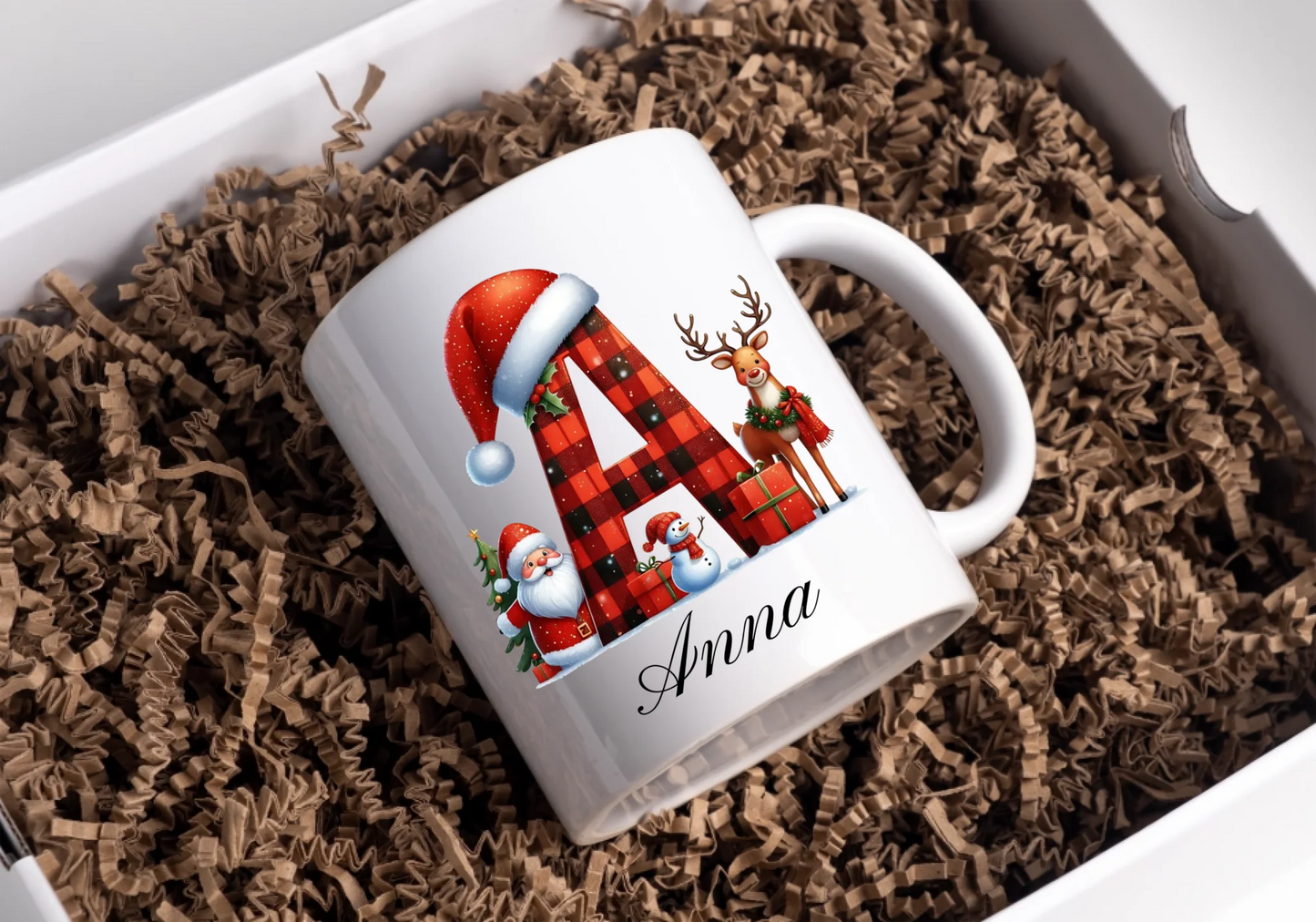 Personalisierte Weihnachtstasse mit Namen und Buchstaben