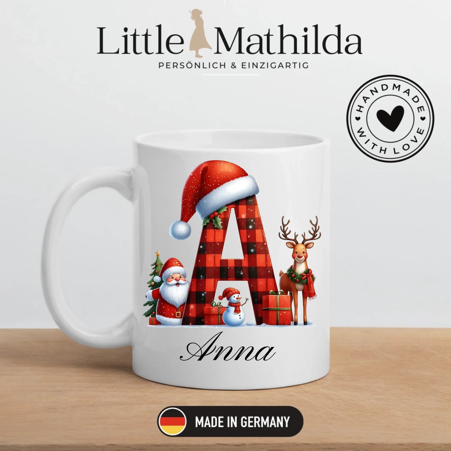 Personalisierte Weihnachtstasse mit Namen und Buchstaben