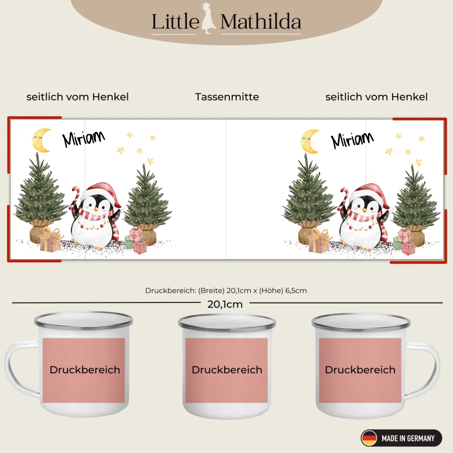 Kindertasse Weihnachten – liebevoll personalisierte Emaille Tasse mit Namen und winterlichem Design von Little Mathilda