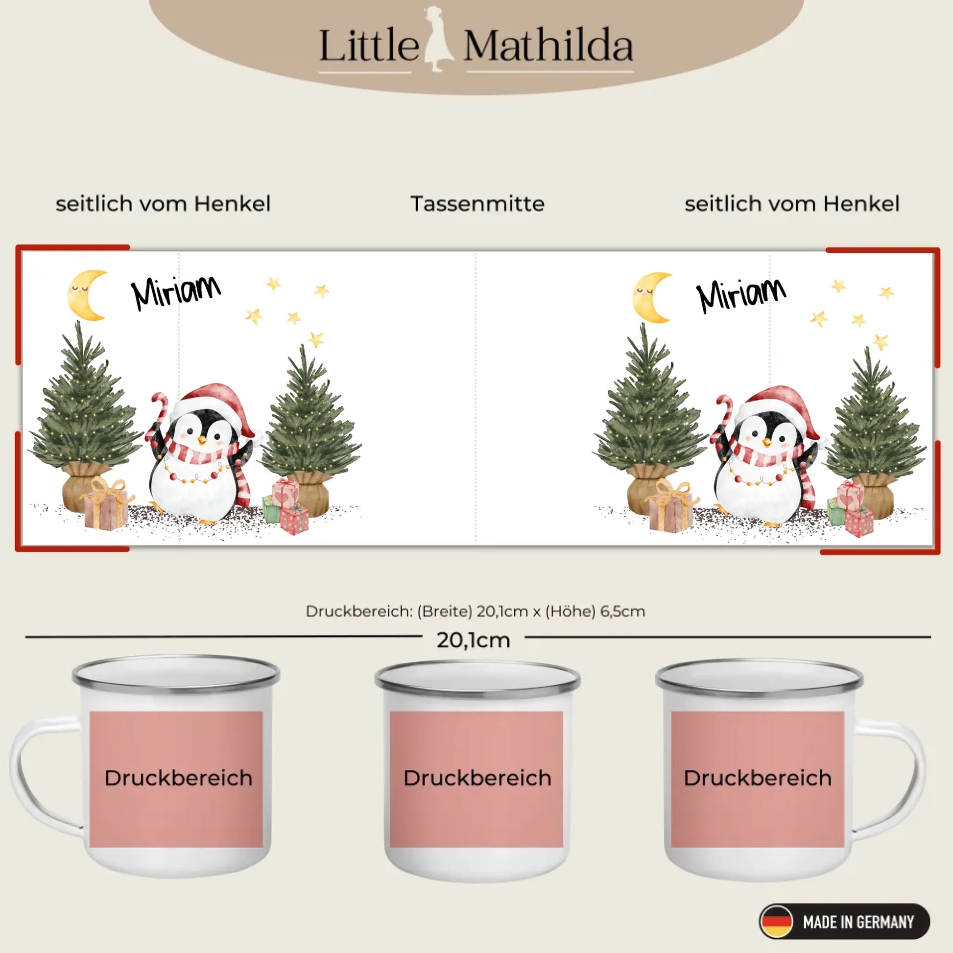 Kindertasse Weihnachten – liebevoll personalisierte Emaille Tasse mit Namen und winterlichem Design von Little Mathilda
