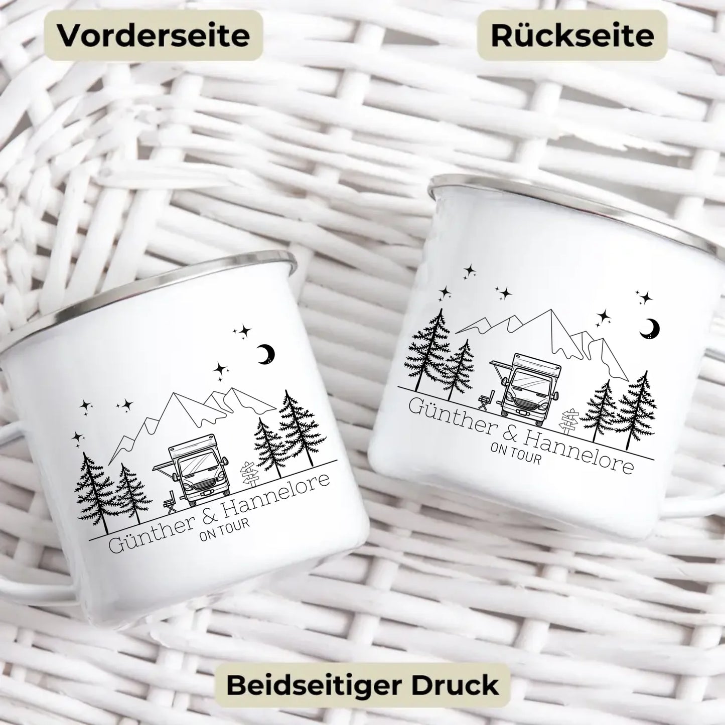 Personalisierte Emaille Camping Tasse Wohnmobil / Wohnwagen