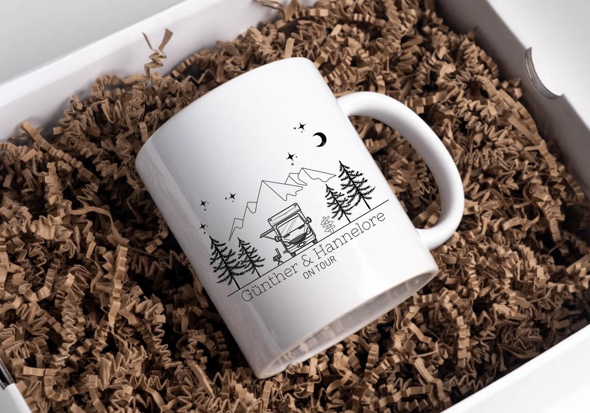 Personalisierte Emaille Camping Tasse Wohnmobil / Wohnwagen