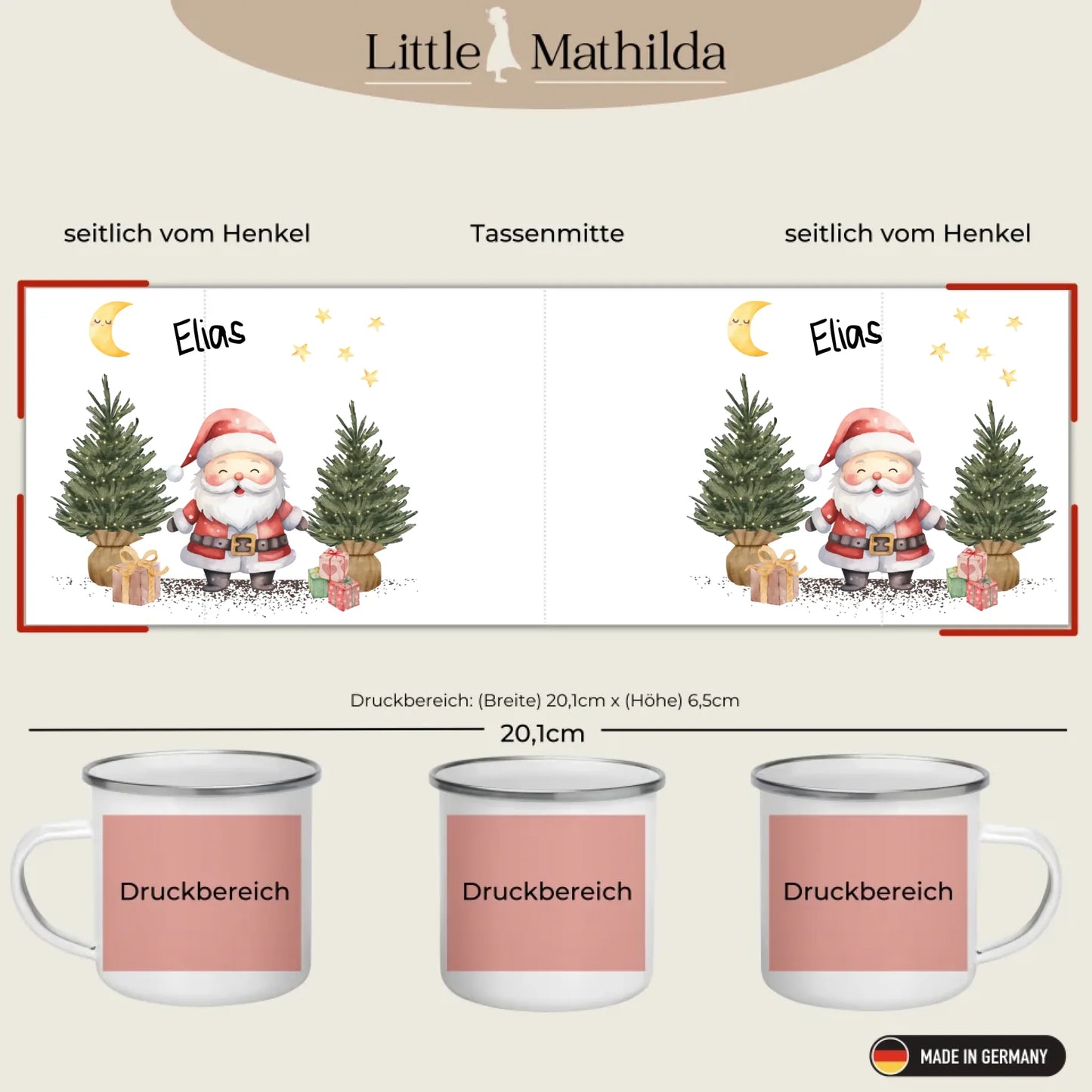 Kindertasse Weihnachten – liebevoll personalisierte Emaille Tasse mit Namen und winterlichem Design von Little Mathilda
