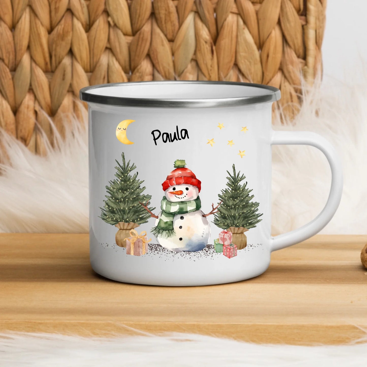 Kratzfeste Emaille Kindertasse mit Henkel – bruchsicherer Kinderbecher mit Namen und nachhaltiger Emaille-Beschichtung