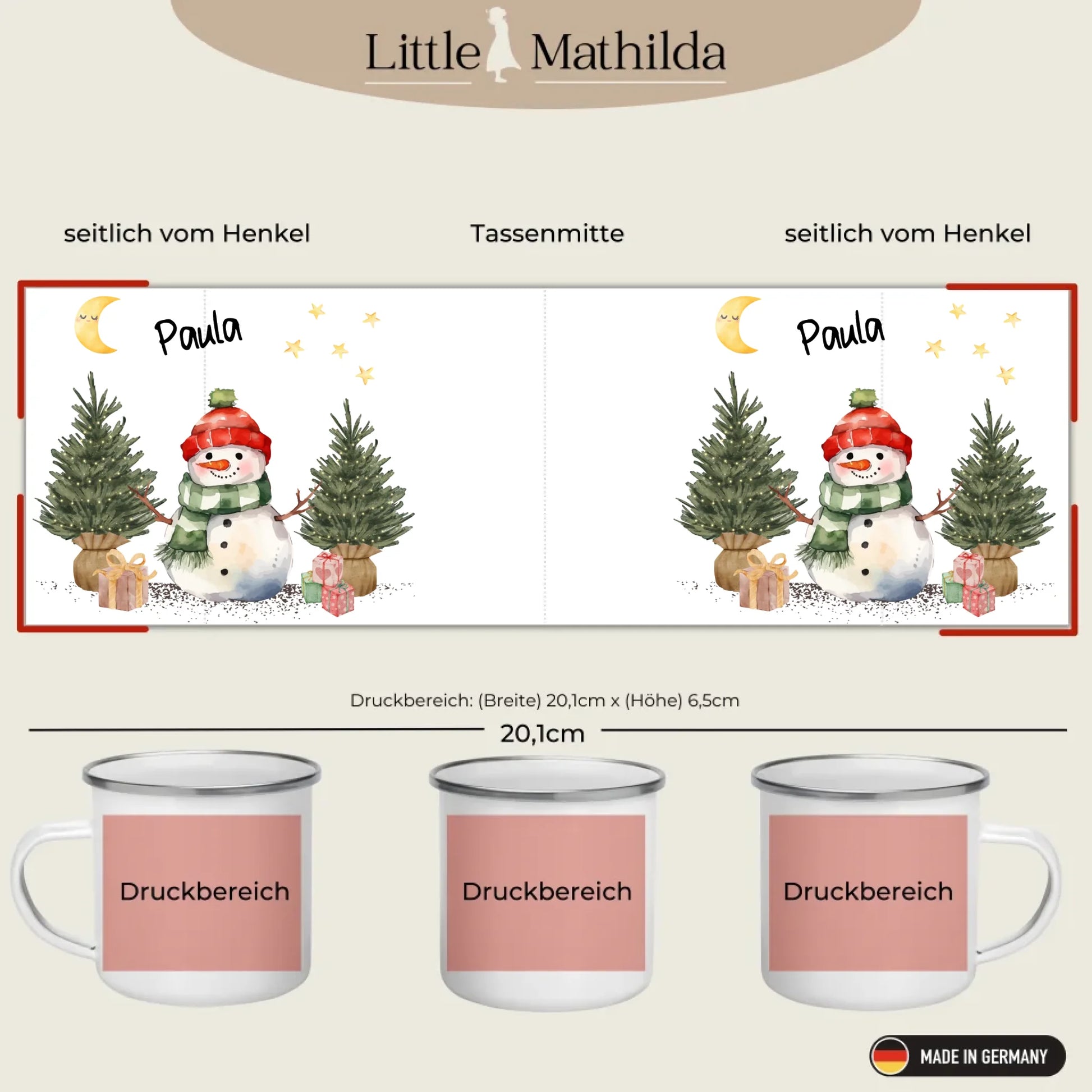 Kindertasse Weihnachten – liebevoll personalisierte Emaille Tasse mit Namen und winterlichem Design von Little Mathilda