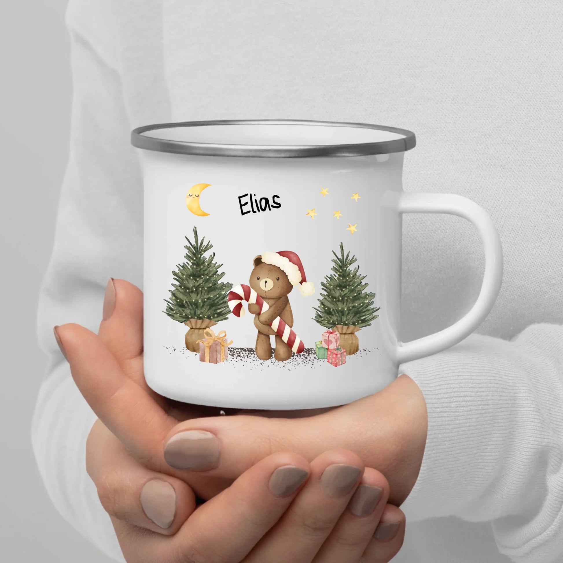 Personalisierte Emaille Tasse für Kinder von Little Mathilda – Tasse bedrucken lassen mit Namen und Tiermotiv