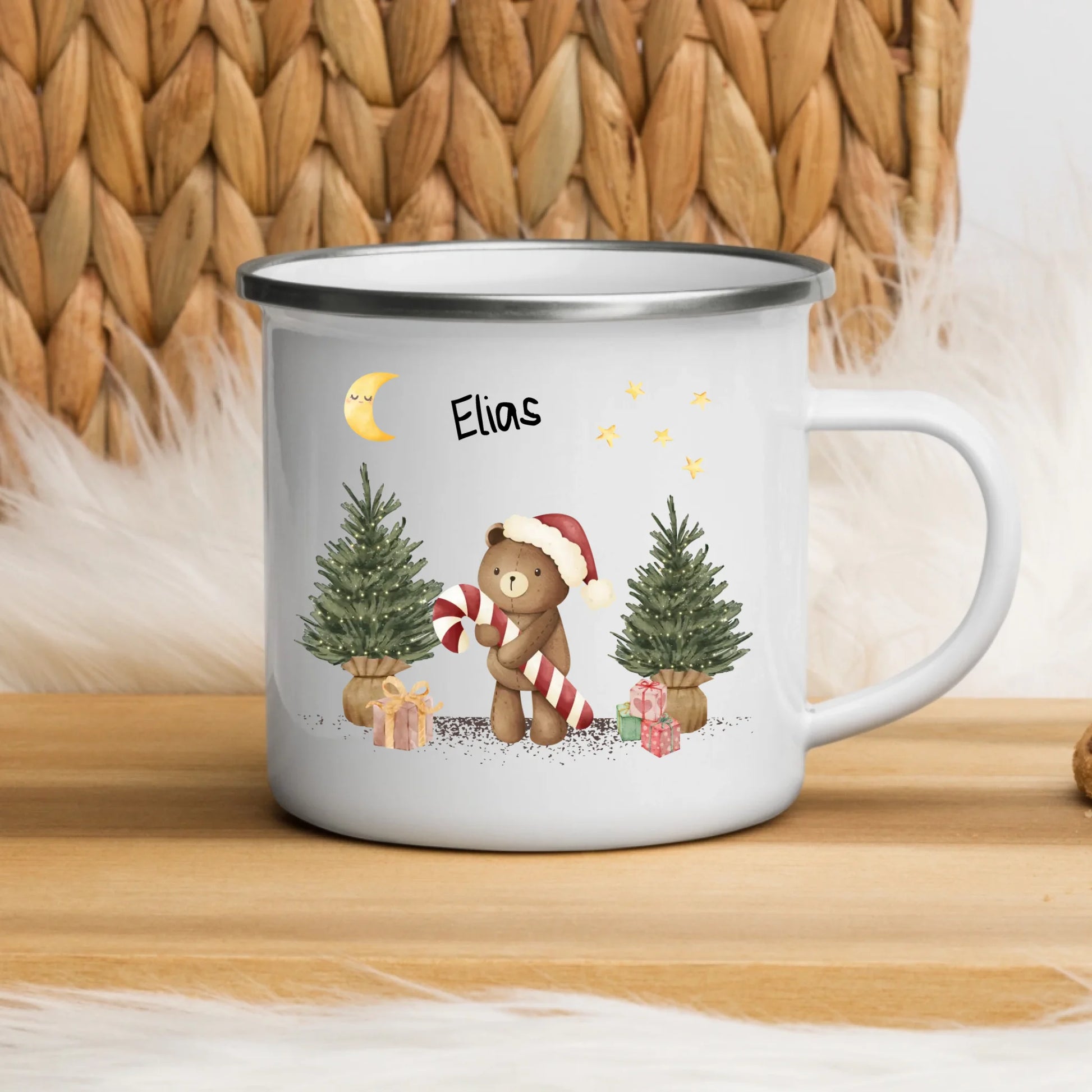 Kratzfeste Emaille Kindertasse mit Henkel – bruchsicherer Kinderbecher mit Namen und nachhaltiger Emaille-Beschichtung