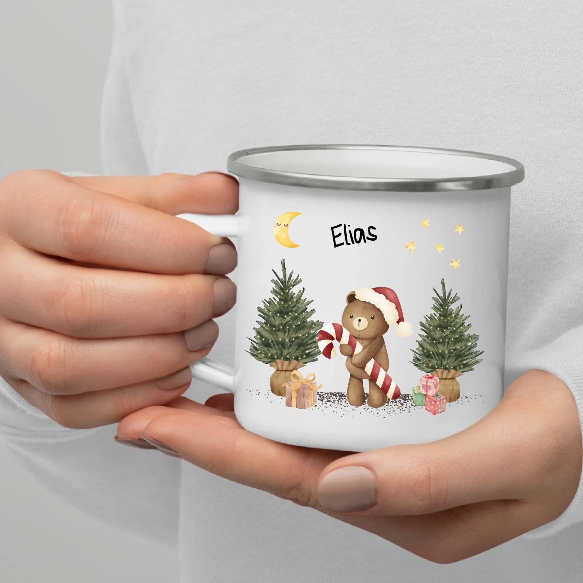Emaille Kindertasse mit Henkel – bruchsicherer Kinderbecher mit Namen, ideal als Geschenk im Herbst