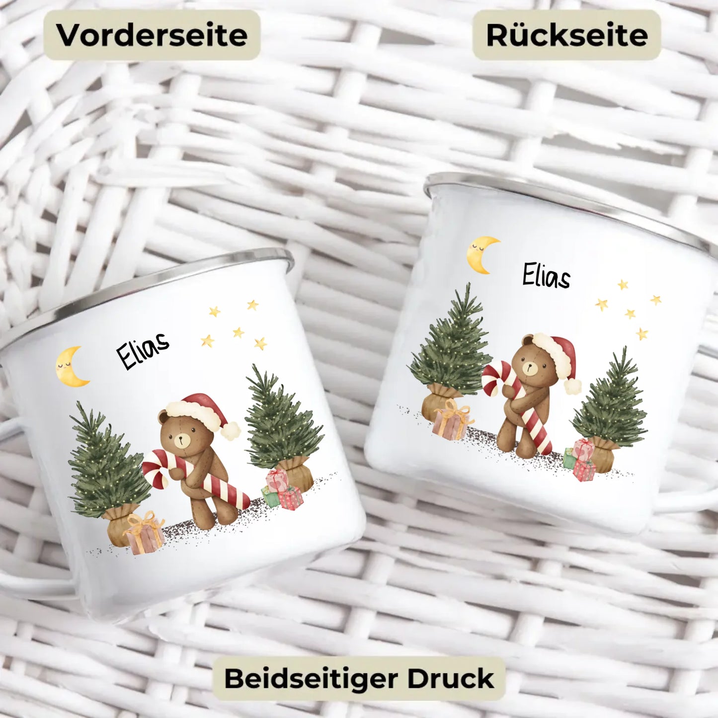 Emaille Kindertasse mit Namen und Tiermotiv – personalisierte Tasse für Kinder zum Frühstück oder Kindergarten
