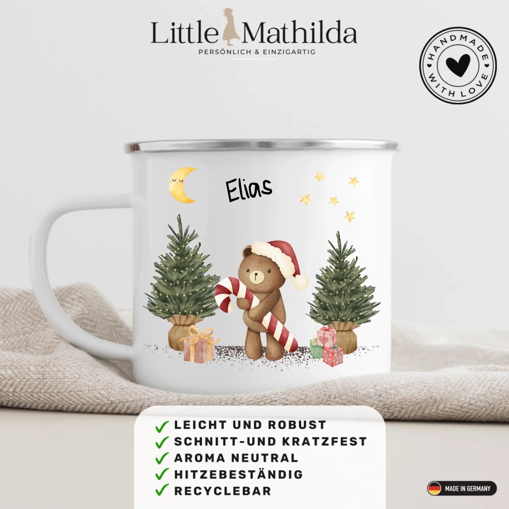 Personalisierte Kindertasse aus Emaille – hochwertige Kinderbecher mit Namen und Motiv selbst gestalten