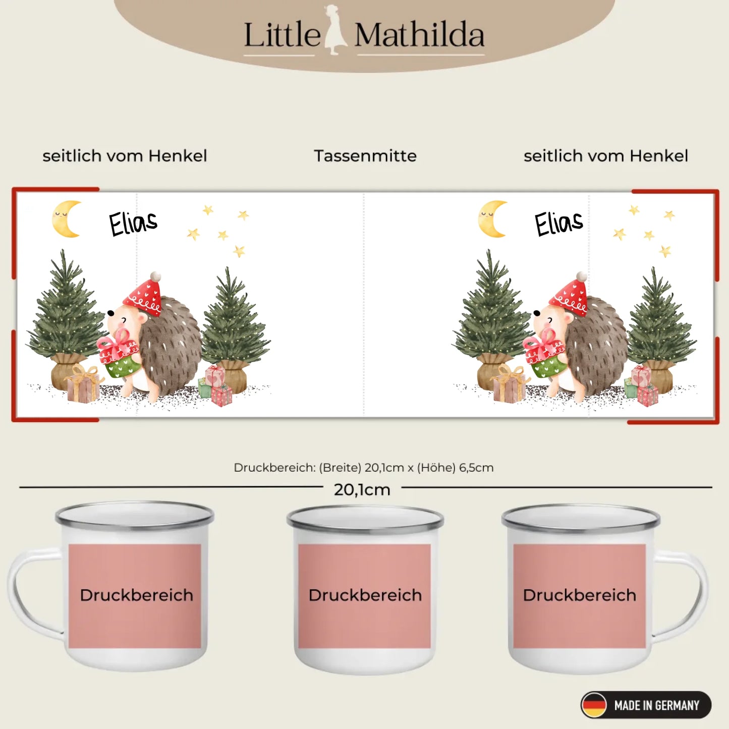 Kindertasse Weihnachten – liebevoll personalisierte Emaille Tasse mit Namen und winterlichem Design von Little Mathilda