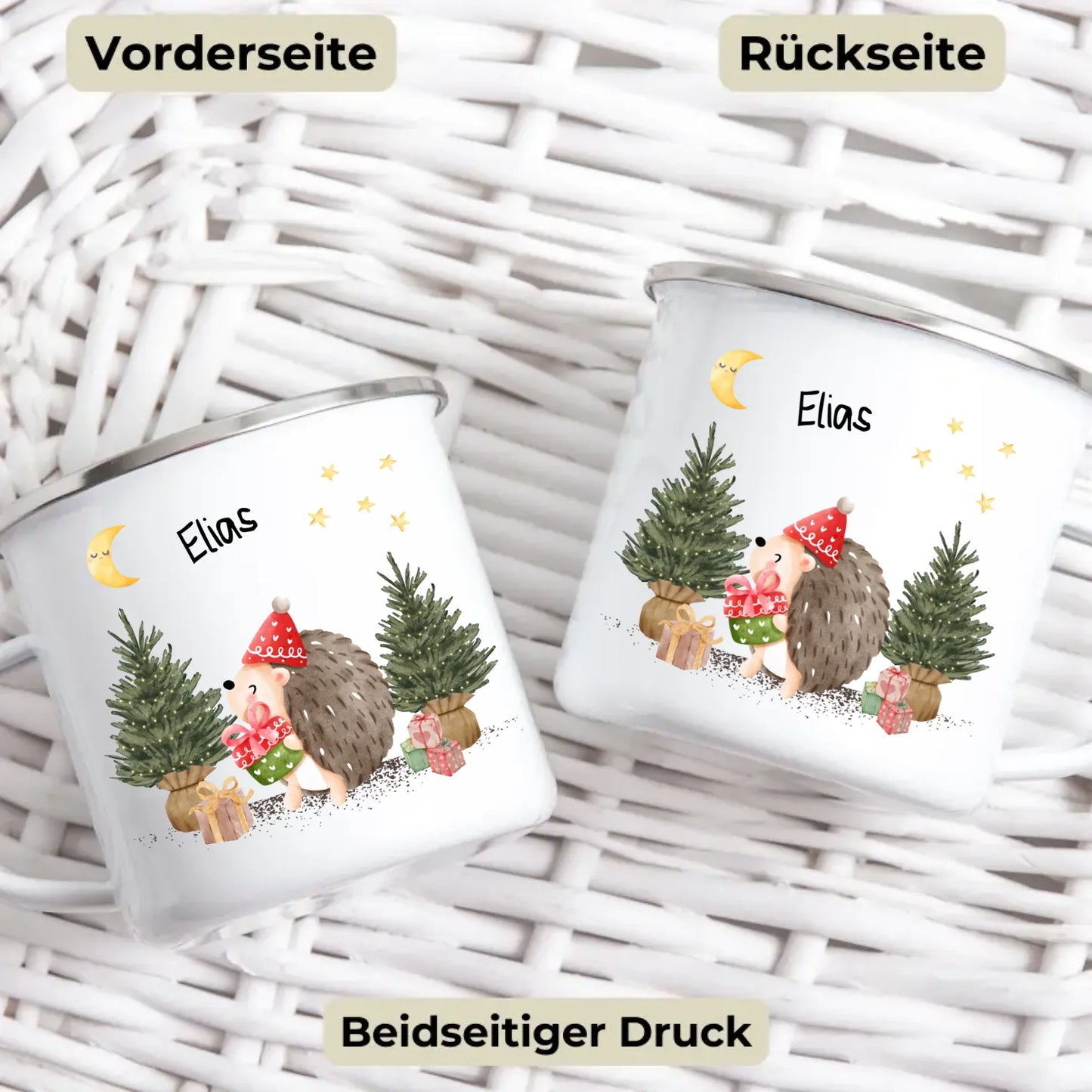 Emaille Kindertasse mit Namen und Tiermotiv – personalisierte Tasse für Kinder zum Frühstück oder Kindergarten