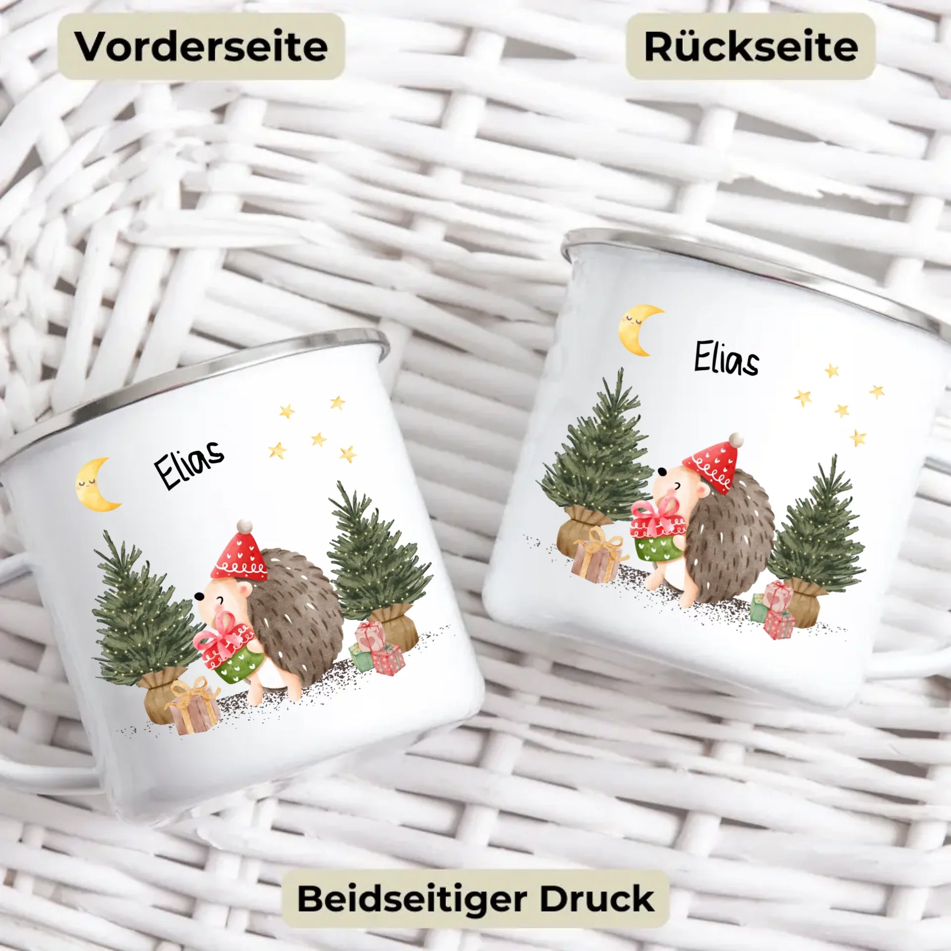 Emaille Kindertasse mit Namen und Tiermotiv – personalisierte Tasse für Kinder zum Frühstück oder Kindergarten