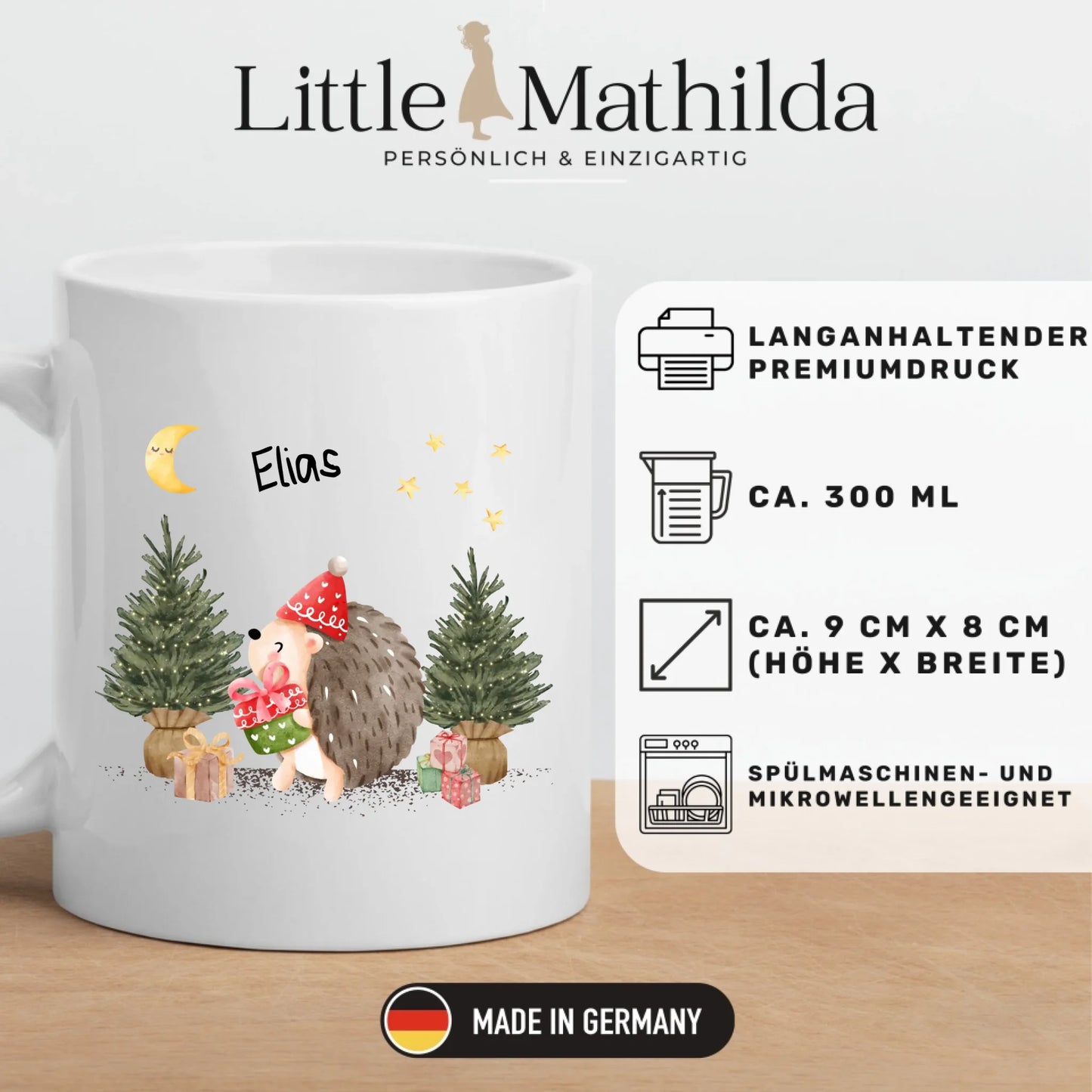 Personalisierte Weihnachtstasse für Kinder "Igel"