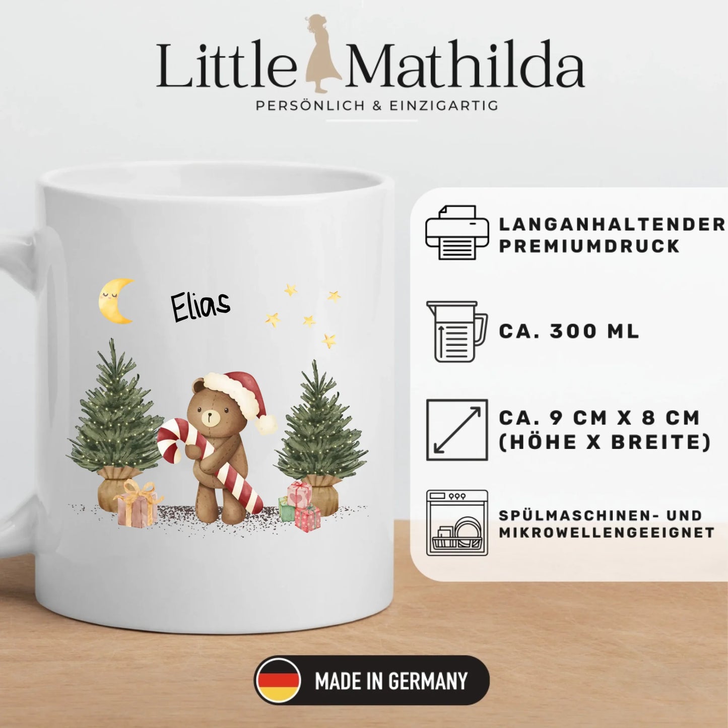 Personalisierte Weihnachtstasse für Kinder "Teddy"