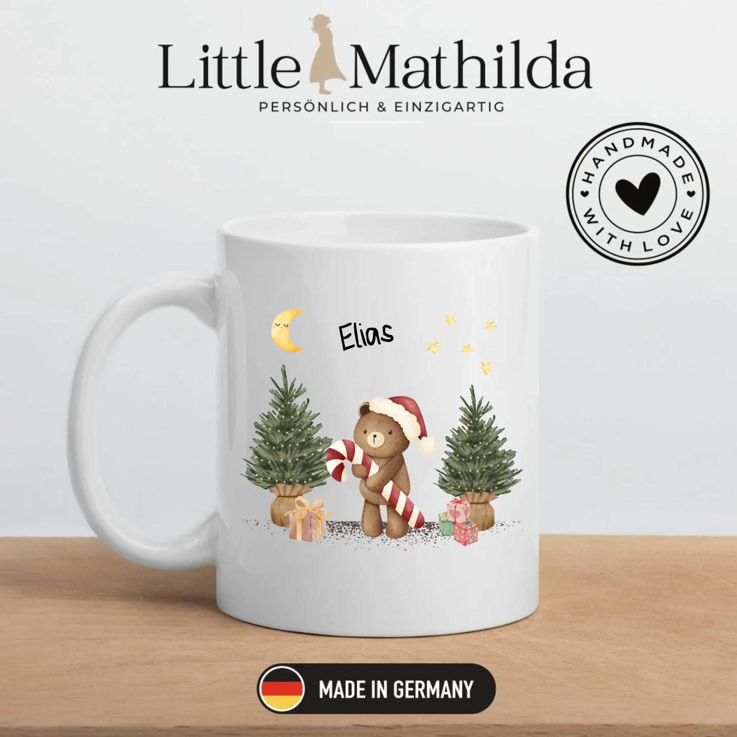 Personalisierte Weihnachtstasse für Kinder "Teddy"