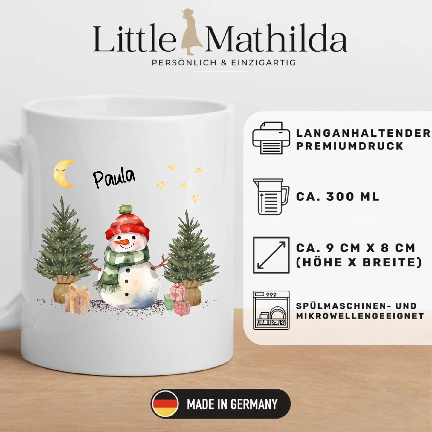 Personalisierte Weihnachtstasse für Kinder "Schneemann"