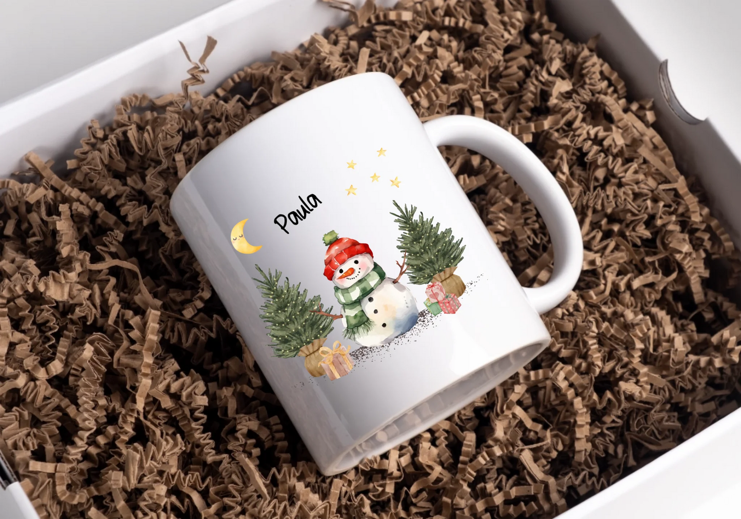 Personalisierte Weihnachtstasse für Kinder "Schneemann"