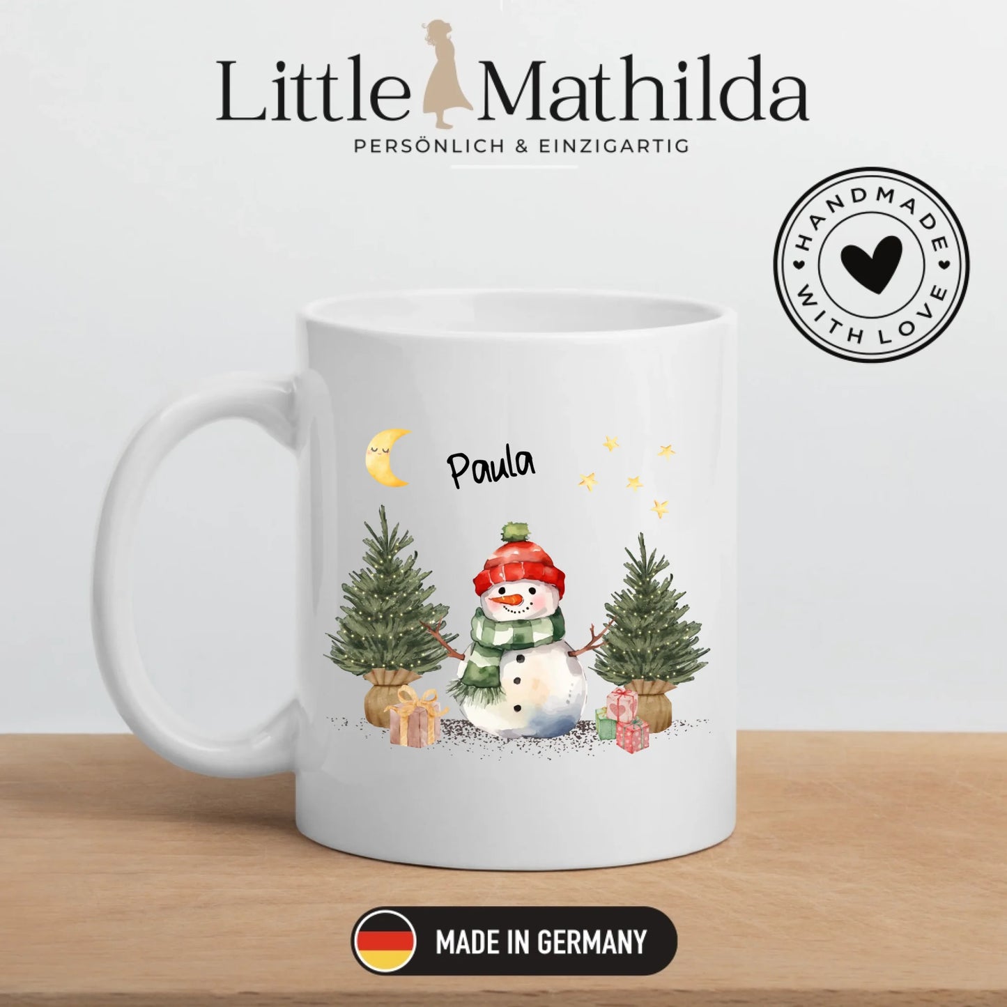 Personalisierte Weihnachtstasse für Kinder "Schneemann"