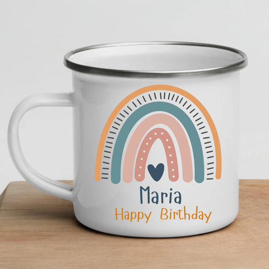 Personalisierte Emaille Kindertasse mit Namen von Little Mathilda – bruchsicherer Kinderbecher aus Emaille mit Henkel