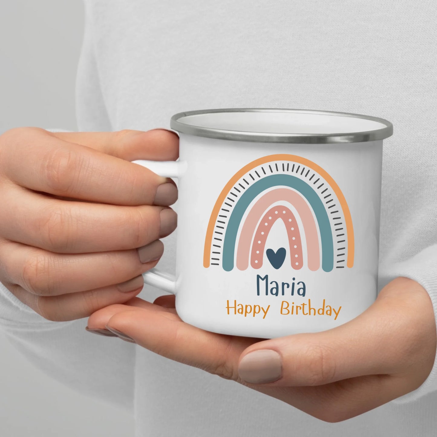 Emaille Kindertasse mit Henkel – bruchsicherer Kinderbecher mit Namen, ideal als Geschenk im Herbst