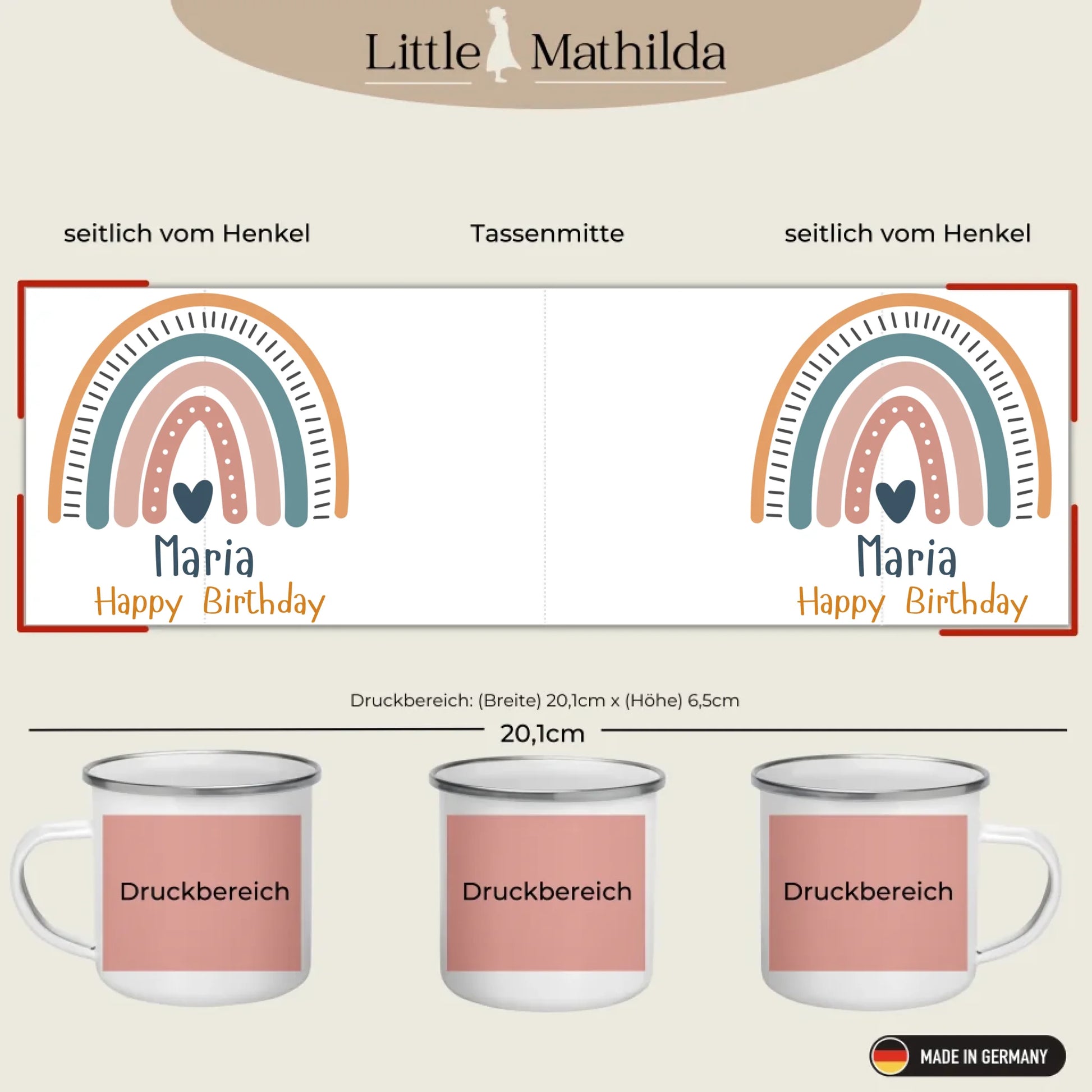 Kindertasse Weihnachten – liebevoll personalisierte Emaille Tasse mit Namen und winterlichem Design von Little Mathilda