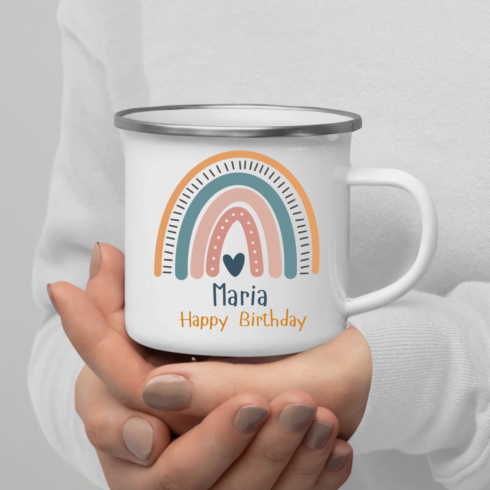 Personalisierte Emaille Tasse für Kinder von Little Mathilda – Tasse bedrucken lassen mit Namen und Tiermotiv