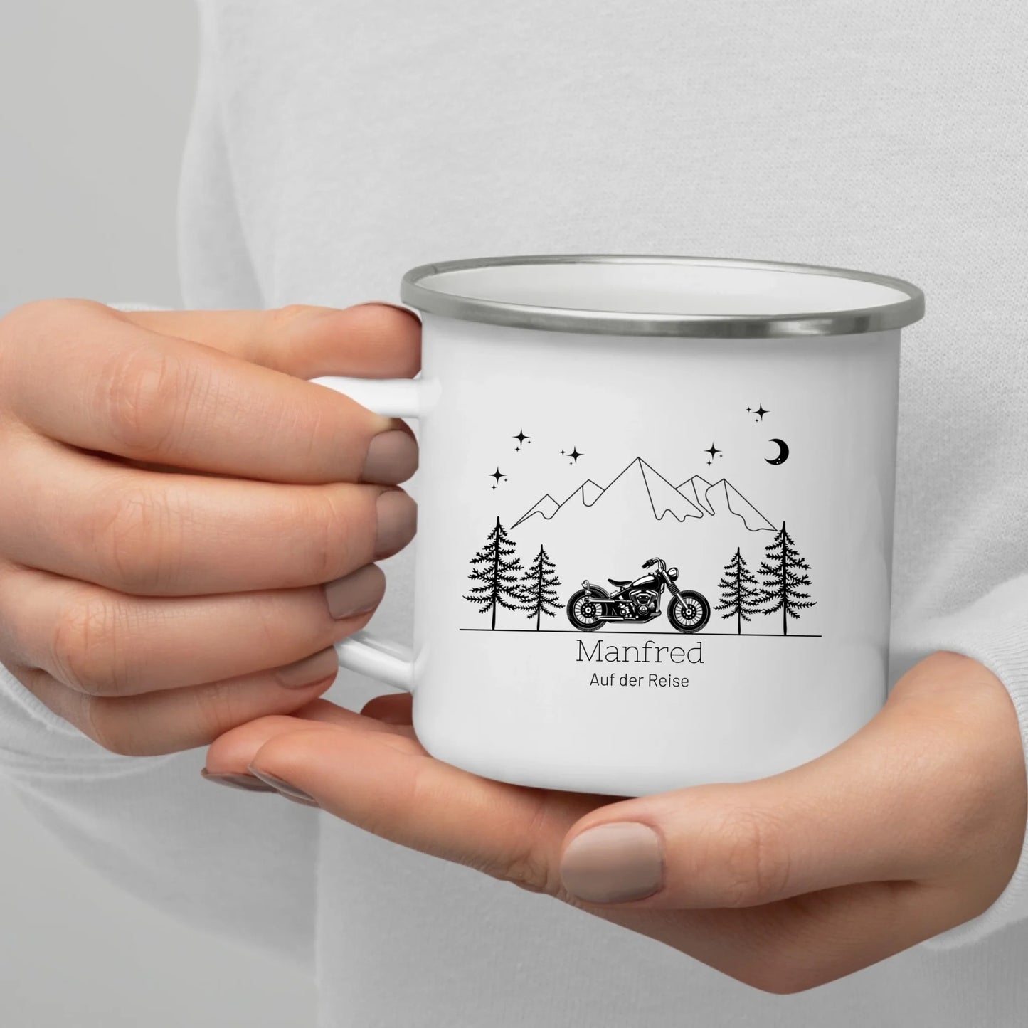 Personalisierte Emaille Camping Tasse Motorrad