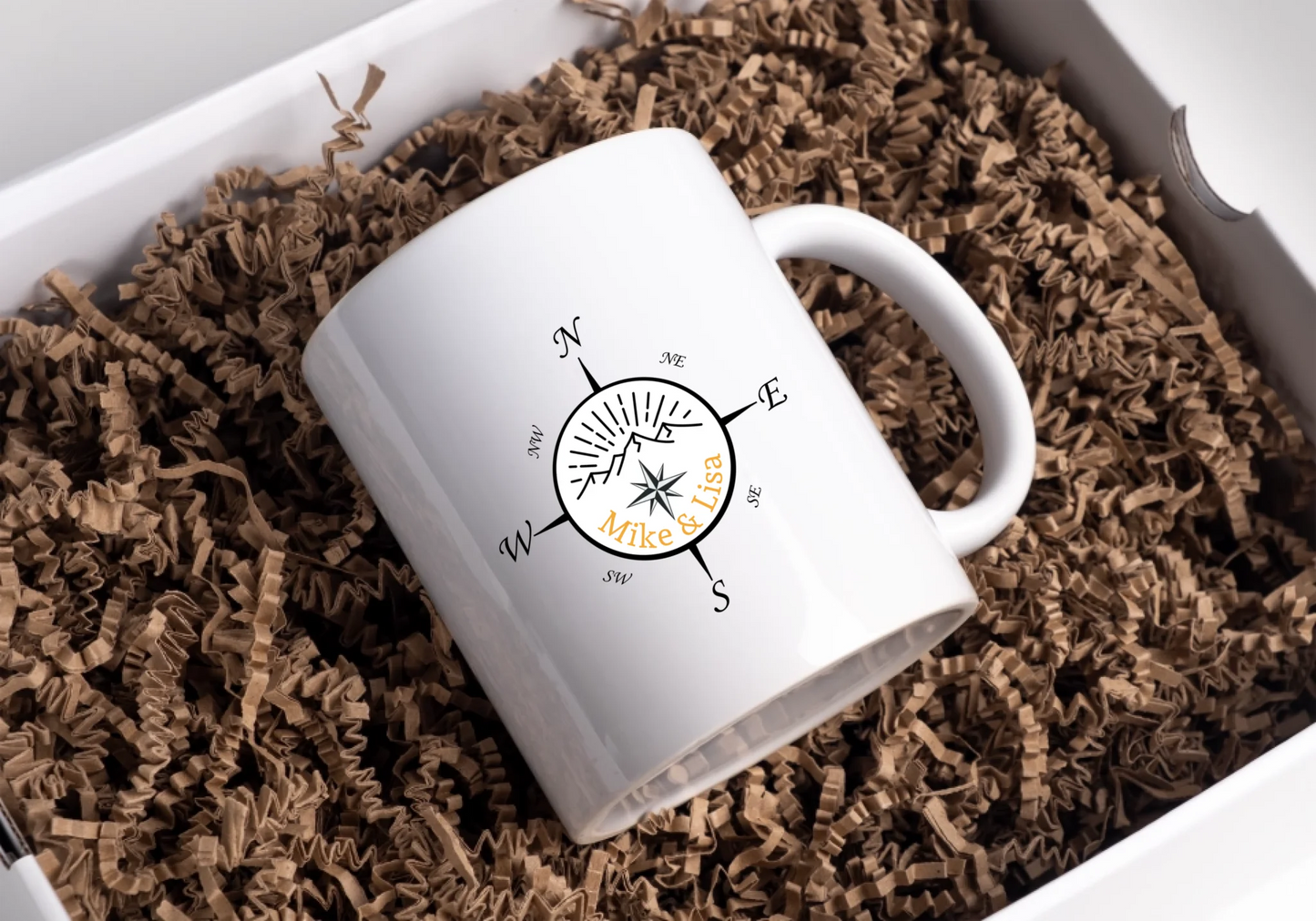Personalisierte Emaille Camping Tasse "Kompass"