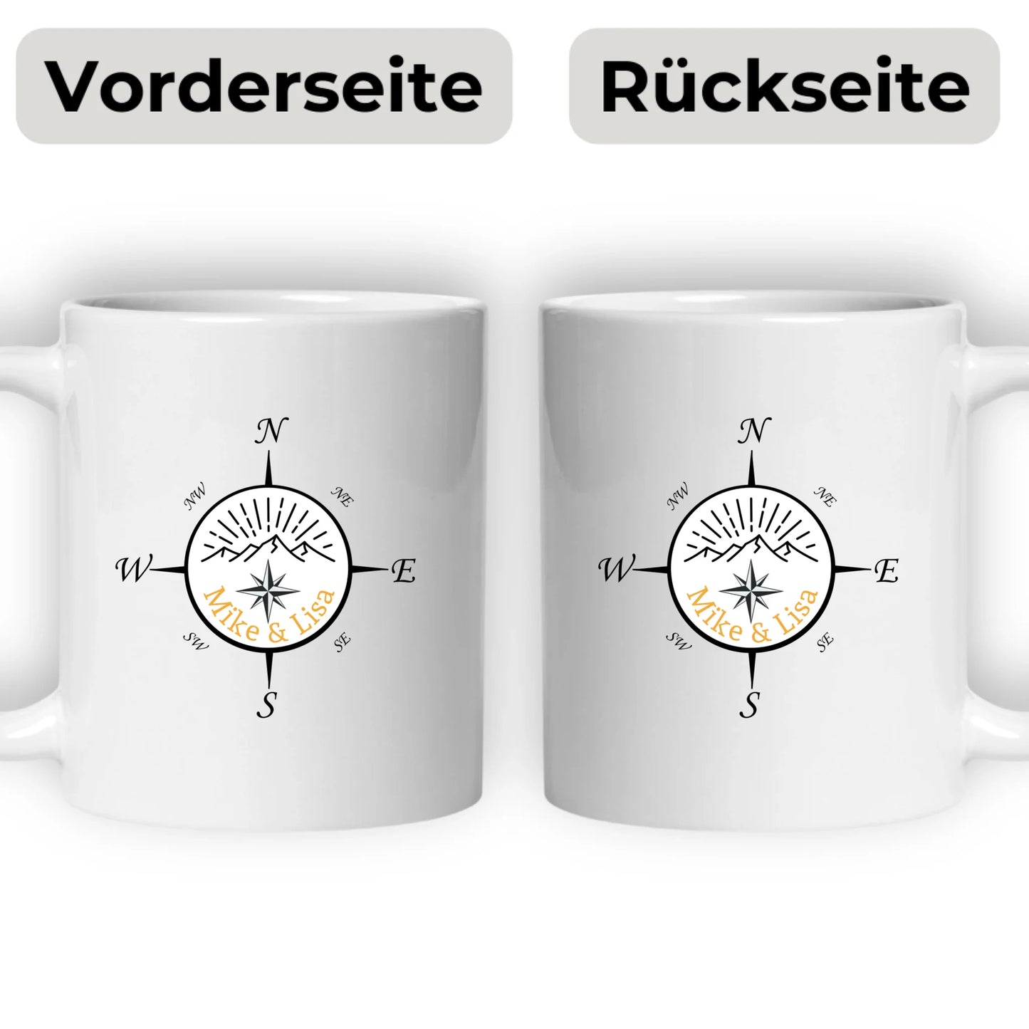 Personalisierte Emaille Camping Tasse "Kompass"