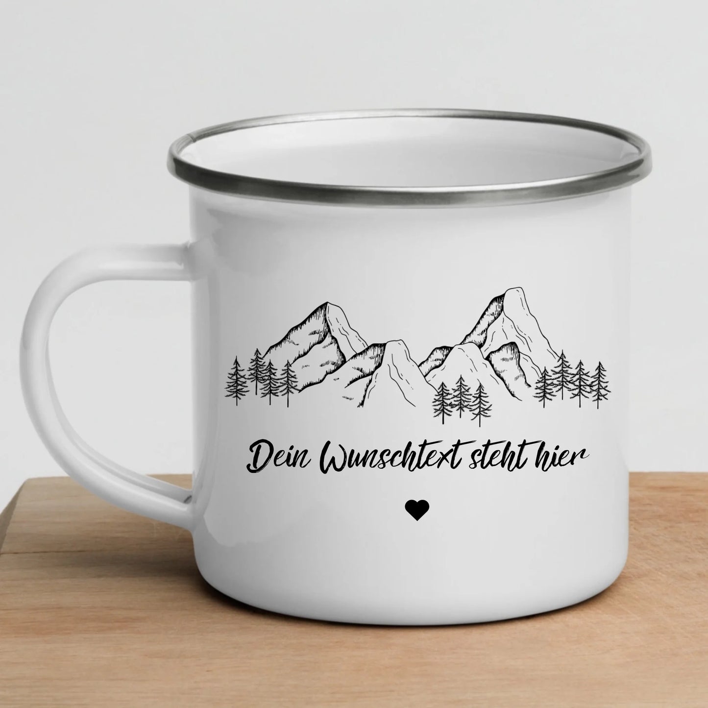 Personalisierte Emaille Camping Tasse mit Camping-Zitaten