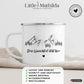 Personalisierte Emaille Camping Tasse mit Camping-Zitaten