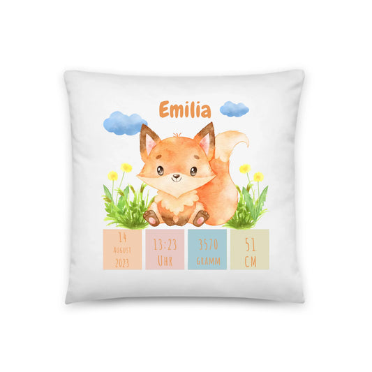 Coussin de naissance personnalisé : Fuchskids (40x40cm coton)