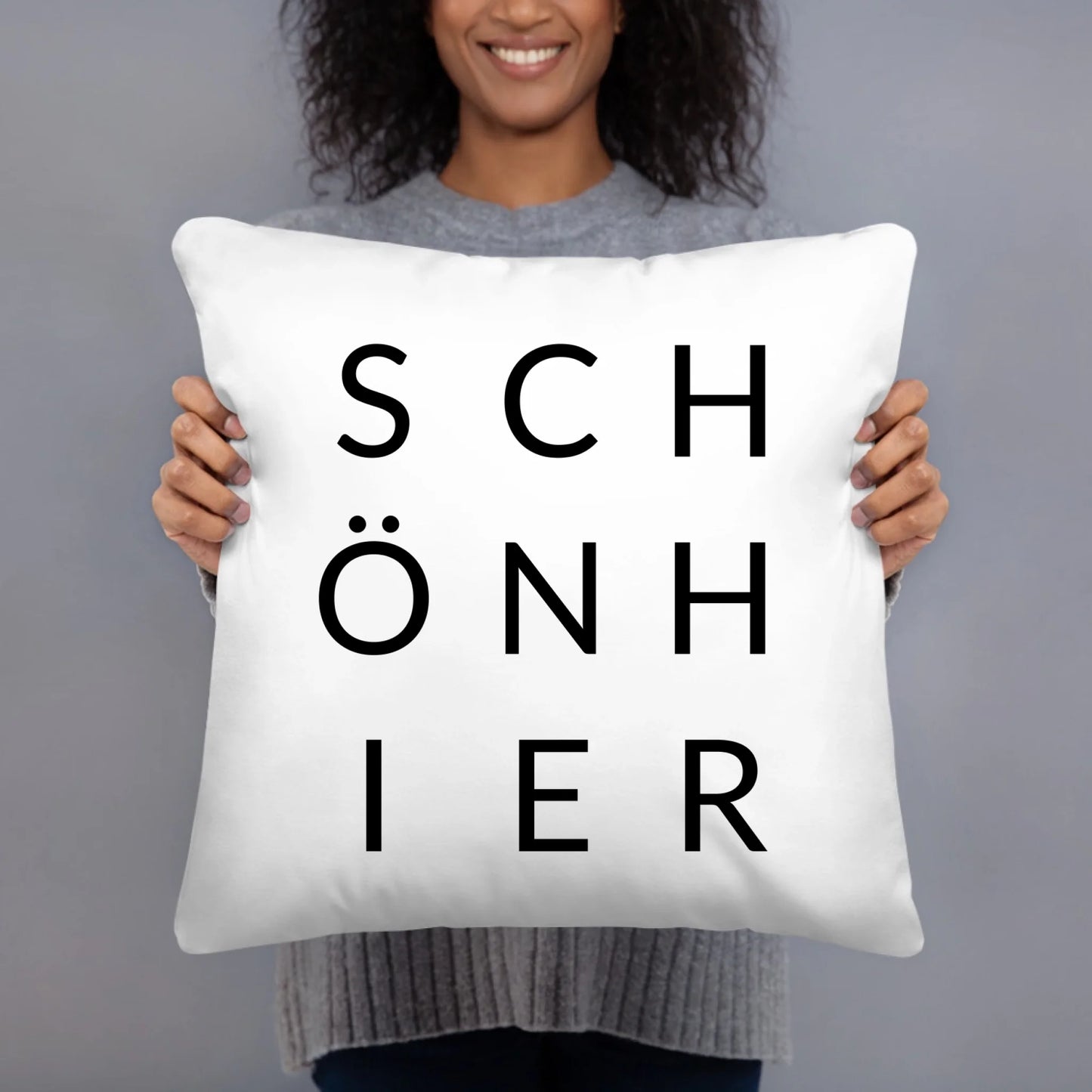 Dekokissen „SCHÖN HIER“ – Modernes Baumwollkissen mit Aufdruck