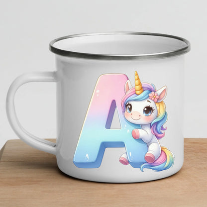 Personalisierte Emaille Kindertasse mit Namen von Little Mathilda – bruchsicherer Kinderbecher aus Emaille mit Henkel