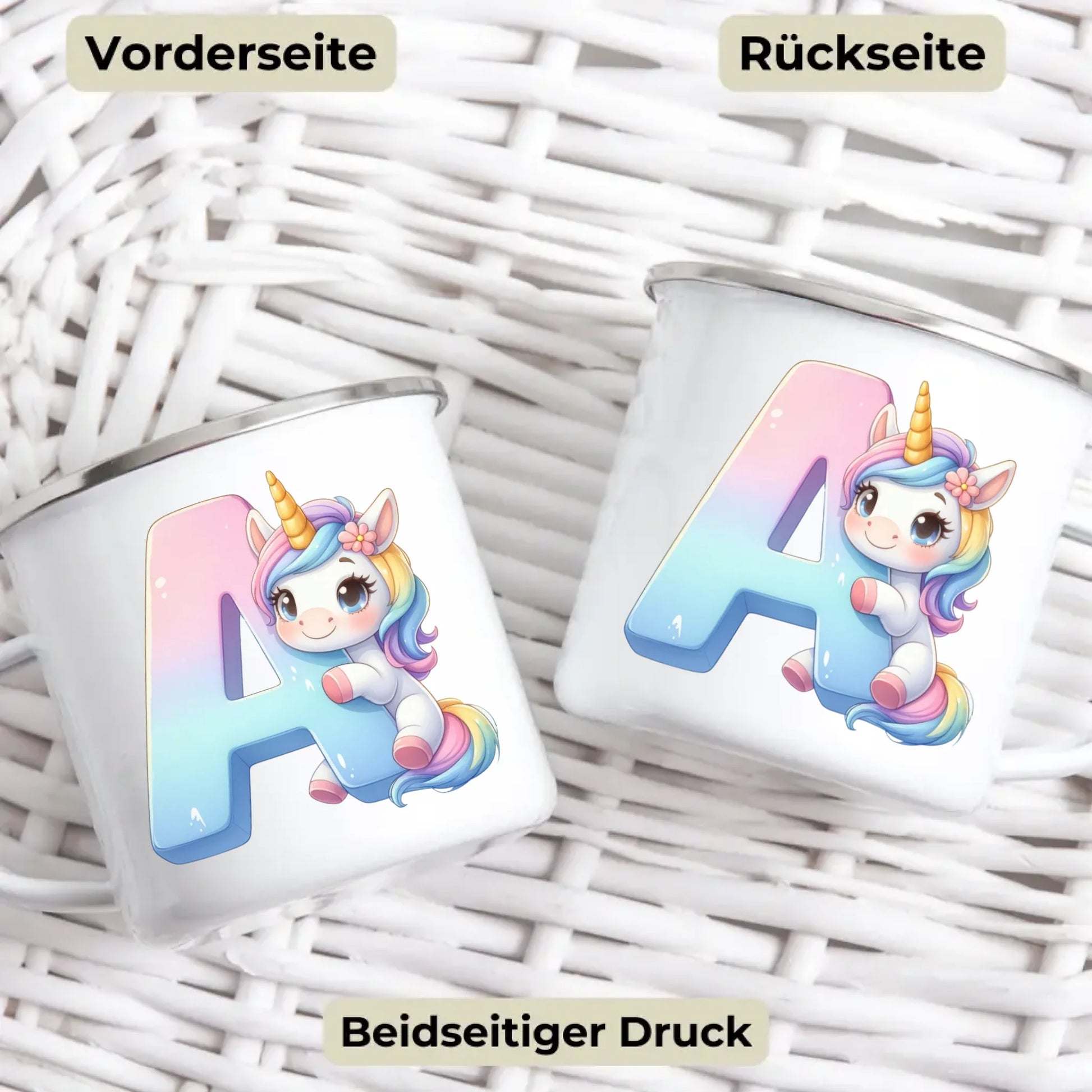 Emaille Kindertasse mit Namen und Tiermotiv – personalisierte Tasse für Kinder zum Frühstück oder Kindergarten