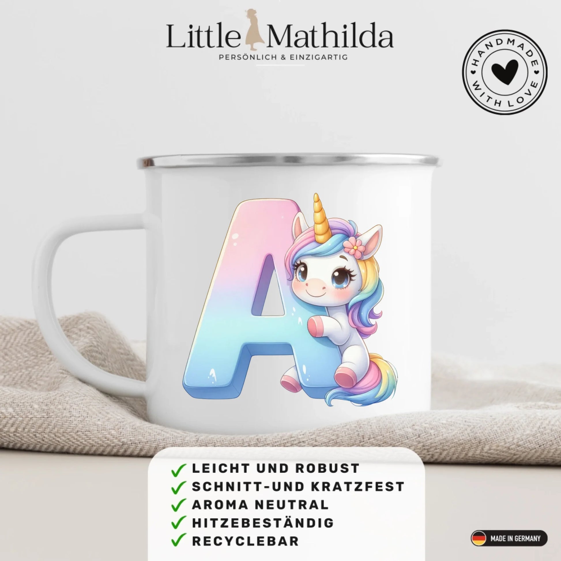 Personalisierte Kindertasse aus Emaille – hochwertige Kinderbecher mit Namen und Motiv selbst gestalten