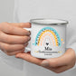 Personalisierte Emaille-Tasse zur Erstkommunion mit Regenbogen