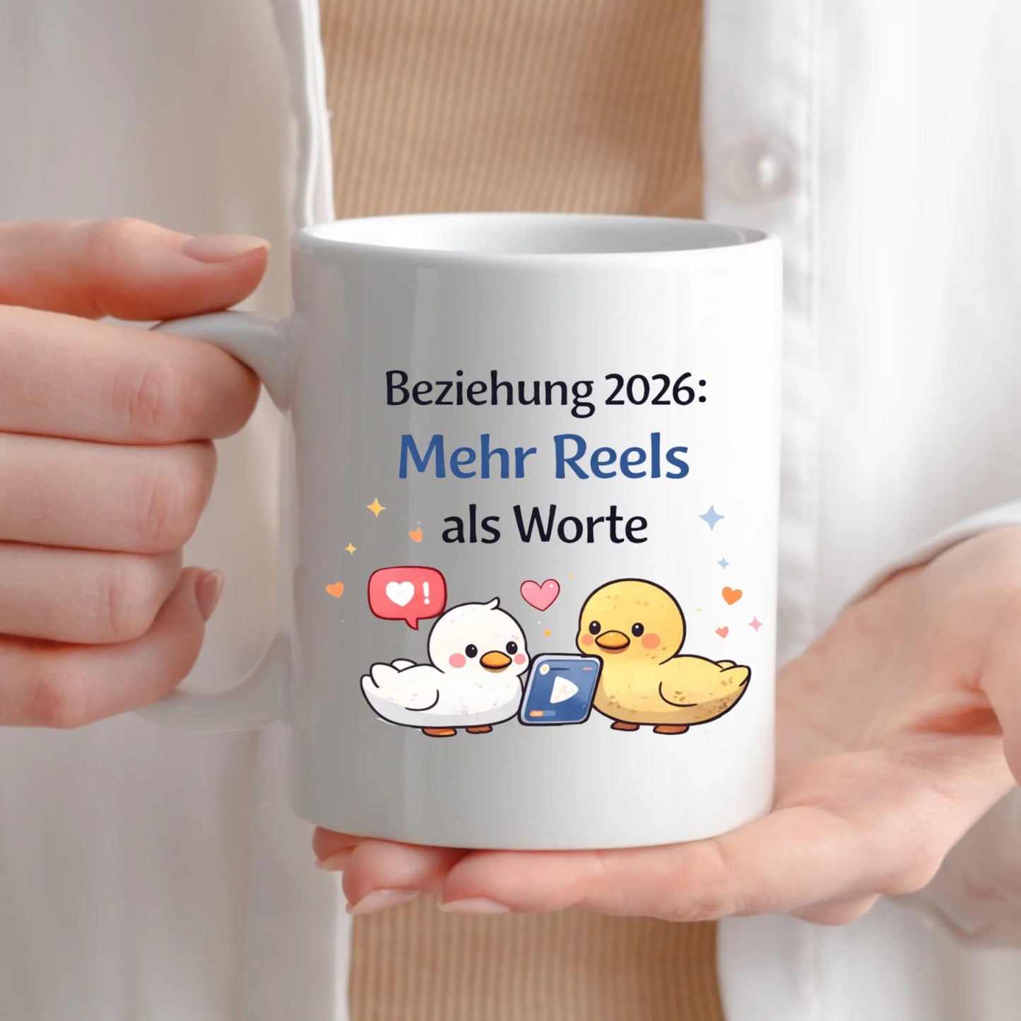 Kaffeetasse Tasse mit Spruch: Beziehungen 2026 Mehr Reels als Worte