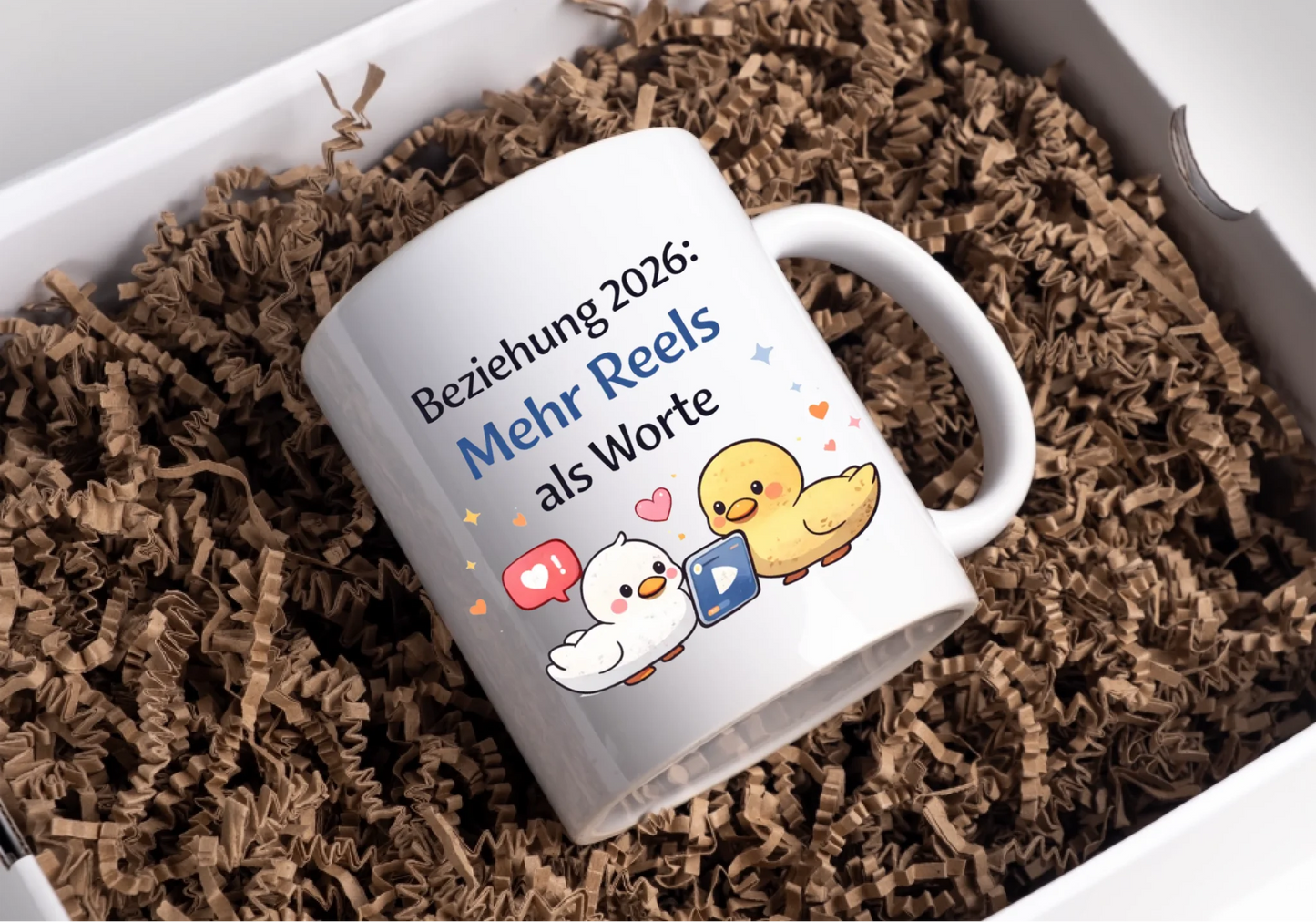 Kaffeetasse Tasse mit Spruch: Beziehungen 2026 Mehr Reels als Worte